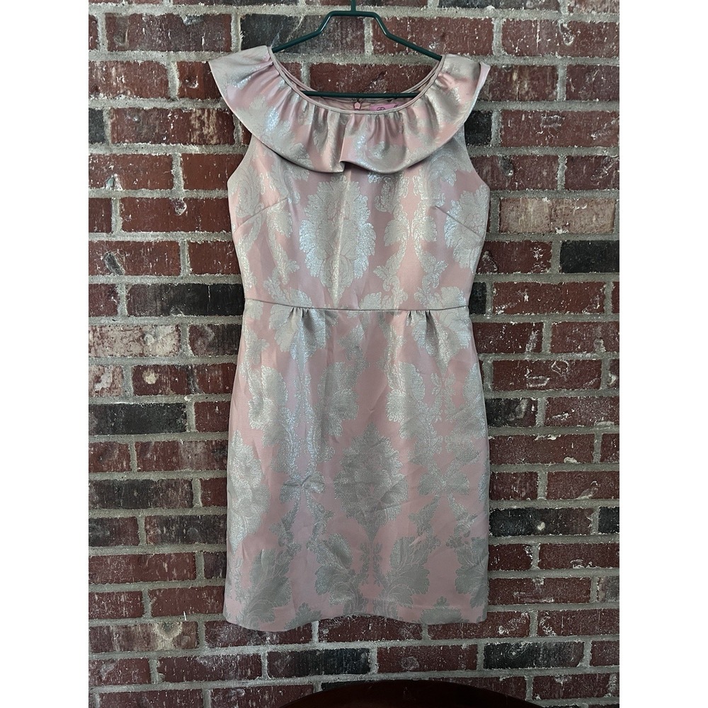Eliza J Cocktail Knee Length Dress Metallic Gold/Pink Paisley Size S